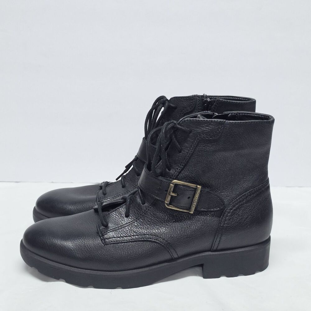 Vionic Women's Catina Boots NWOB Black Genuine Leather US Size 8 Casual Biker